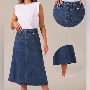 Allegra K Casual High Waisted Flap Pocket A-Line Long Denim Jean Skirt